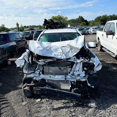 Completely wrecked car awaiting removal in Toronto scrap yard.